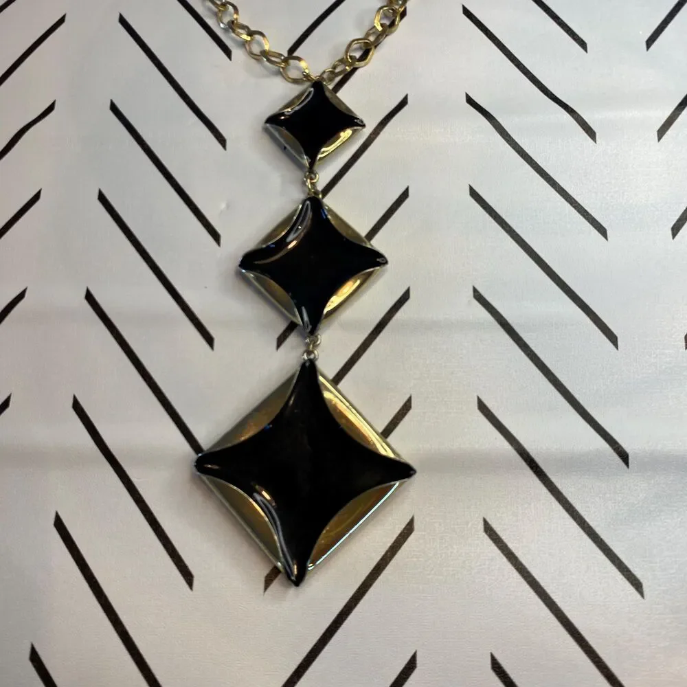 Vintage 70s Napier Gold Toned/Plated and Faux Onyx Necklace